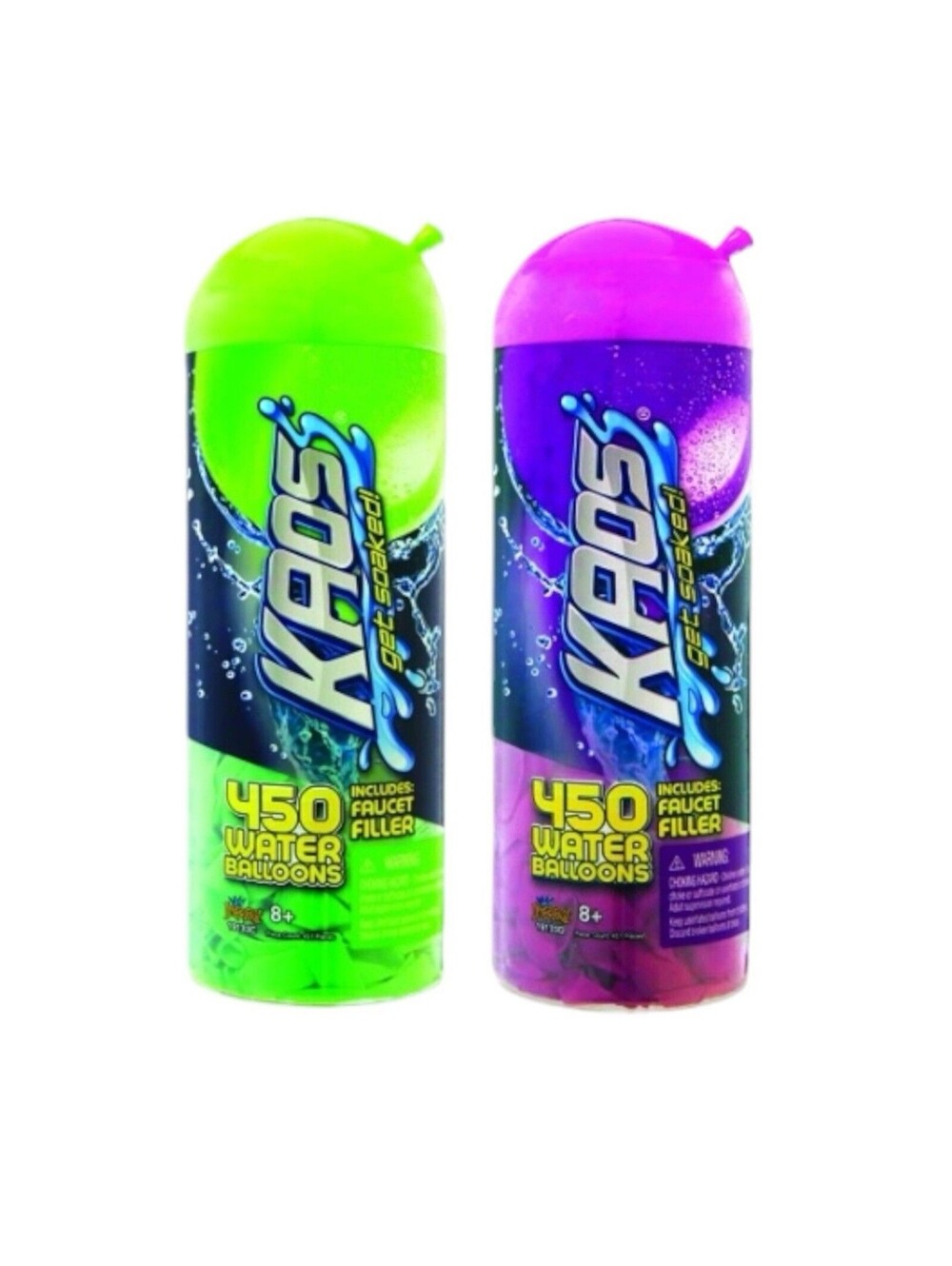 2x Kaos Get Soaked Water Balloons Faucet Filler 450 Ea Green Purple Ages 8+